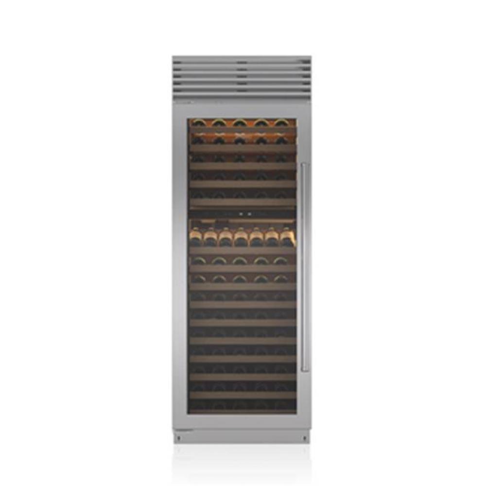 30' WINE STORAGE, GLASS DOOR, SS, PRO HANDLE, RIGHT HINGE