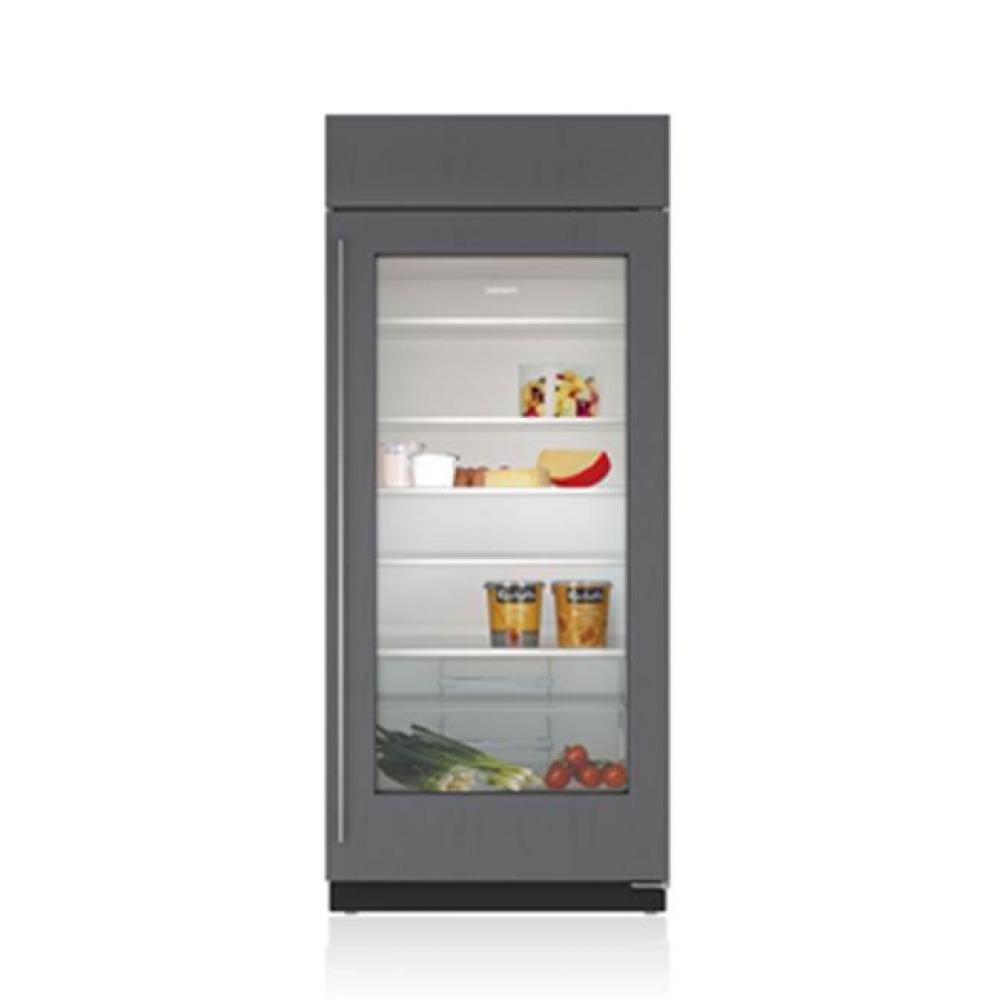 36'' BUILT-IN, ALL REFRIGERATOR, GLASS DOOR, OVERLAY, TUBULAR HANDLE, RIGHT