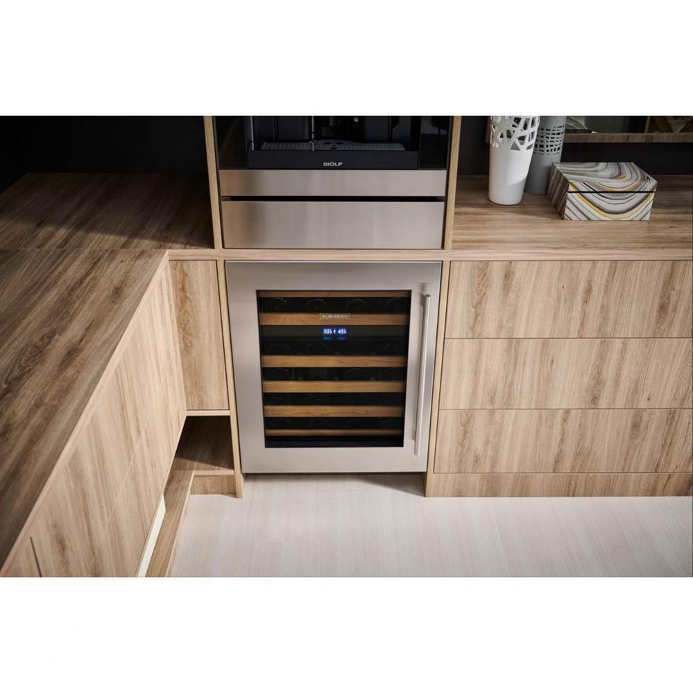 Designer Series Undercounter Stainless Steel Glass Door Panel With Tubular Handle - Left Hinge