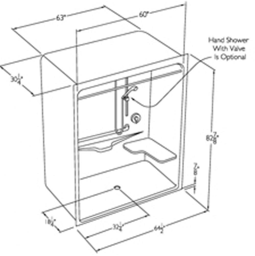 60 x 30 acrylic code compliant roll in shower with dome