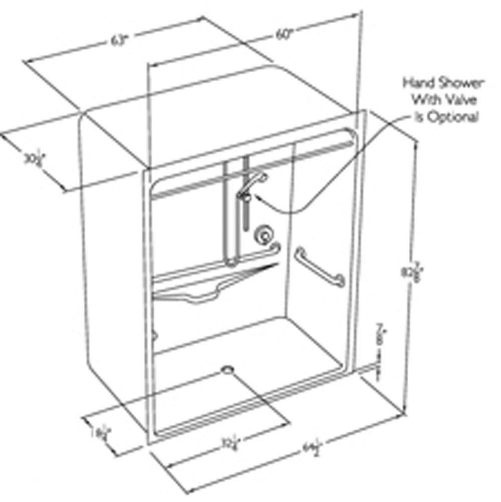 60 x 30 acrylic code compliant roll in shower with dome