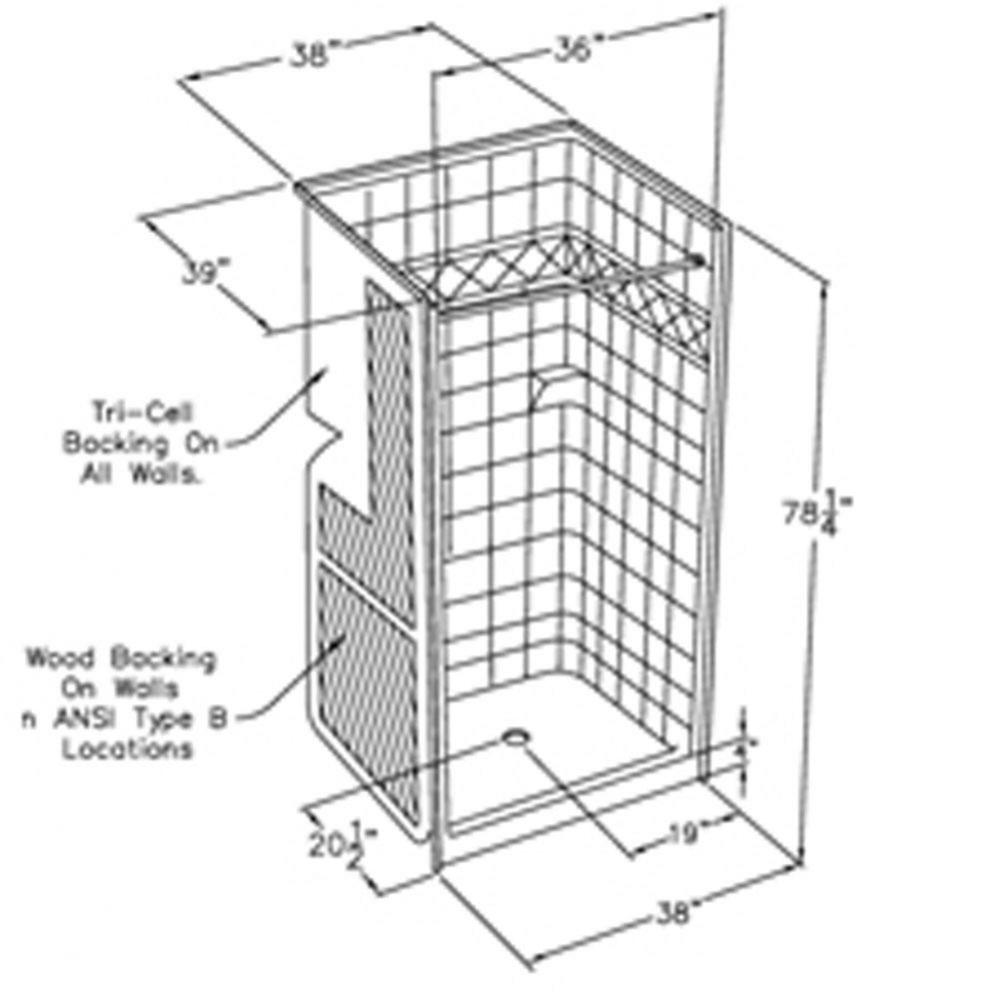36 x 36 code compliant solid surface transfer shower with four inch
