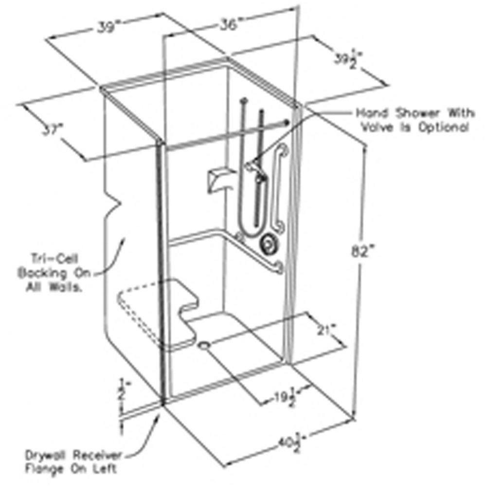 36 x 36 code compliant gelcoat transfer shower with integral return