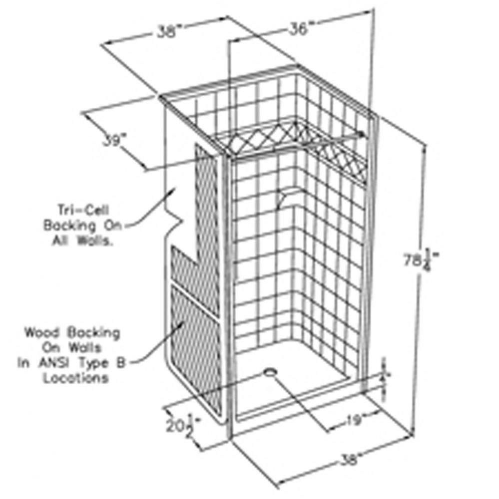 36 x 36 code compliant gelcoat transfer shower with four inch