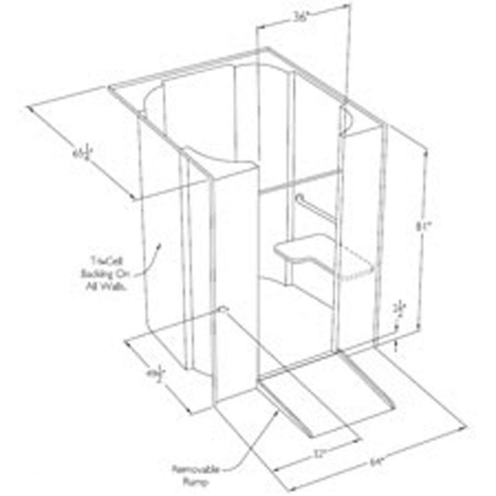 Accessible barrier free gelcoat shower with integral