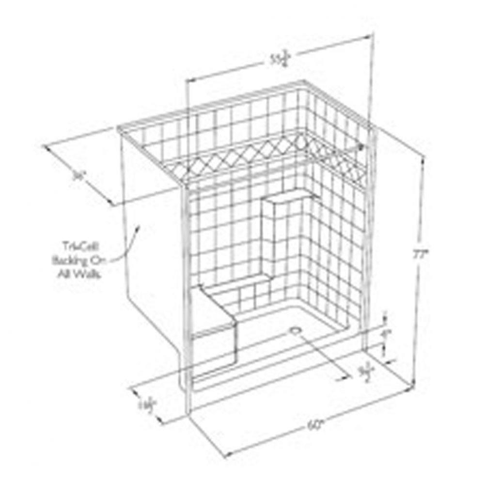 Millennia tile-pattern solid-surface shower with integral