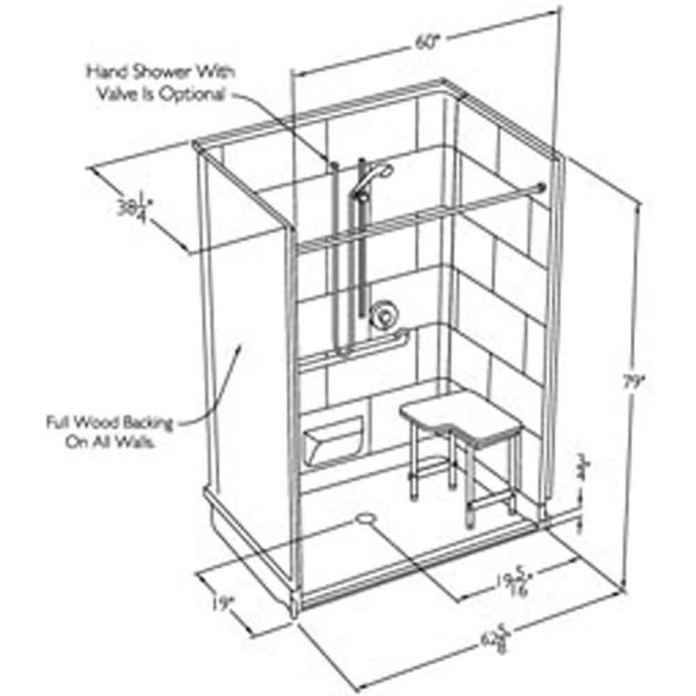 60 x 36 code compliant gelcoat multi-piece roll-in