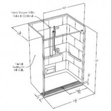 Comfort Designs SST6232TR.75 1P U-Bar - 60 x 30 code compliant solid surface one piece roll in shower with integral trench