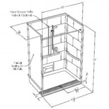 Comfort Designs XST6232TR.75 5P U-Bar - 60 x 30 code compliant gelcoat multi-piece roll in shower with integral trench