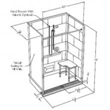 Comfort Designs XST6238TR.75 5P L-Bar - 60 x 36 code compliant gelcoat multi-piece roll in shower with integral trench