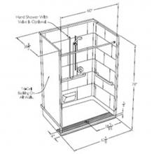 Comfort Designs XST6238TR.75 5P U-Bar - 60 x 36 code compliant gelcoat multi-piece roll in shower with integral trench