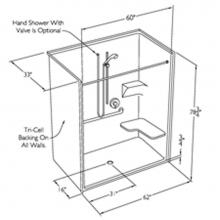 Comfort Designs SSS6233BF.75 L-Bar - 60 x 32 code compliant solid surface one piece roll in