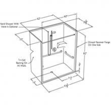 Comfort Designs SSS6282BF U-Bar - 60 x 36 code compliant solid surface roll in shower with return