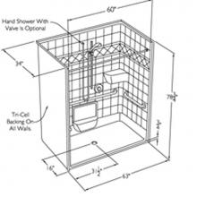 Comfort Designs SST6333BF COL U-Bar - 60 x 32 code compliant solid surface one piece  roll in shower with change of level