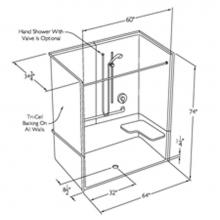 Comfort Designs XSS6037BF 3P L-Bar - 60 x 36 code compliant gelcoat multi-piece roll in