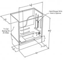 Comfort Designs XSS3260TS FB 3P - 60 x 32 code compliant gelcoat multi-piece  tub shower with flat back