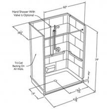 Comfort Designs XST6238BF.75 5P U-Bar - 60 x 36 code compliant gelcoat multi-piece roll-in