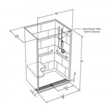 Comfort Designs SST 5038TR .75 1P L-Bar - 50 x 38 solid surface one piece transfer shower with integral trench