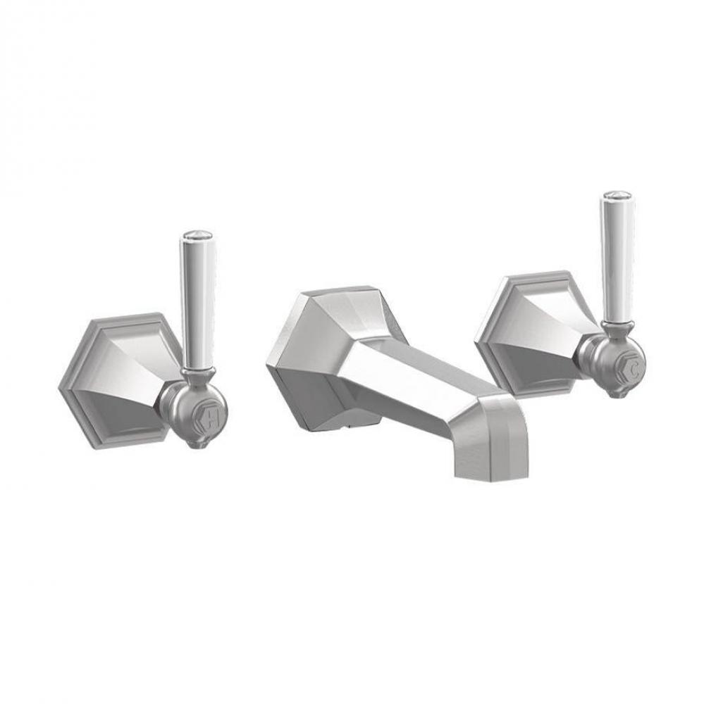 Waldorf Wall-mount Widespread Basin Faucet Trim with White Lever Handles SN
