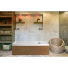 Aquatica Pure-2-Wht-LOak - Aquatica Pure 2L Back To Wall Solid Surface Bathtub with Light Decorative Wooden Side Panels
