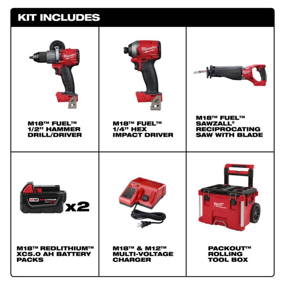 M18 Fuel 3-Tool Combo Kit W/Packout