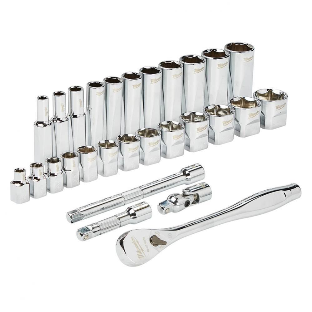 3/8'' Drive 28Pc Ratchet And Socket Set- Sae