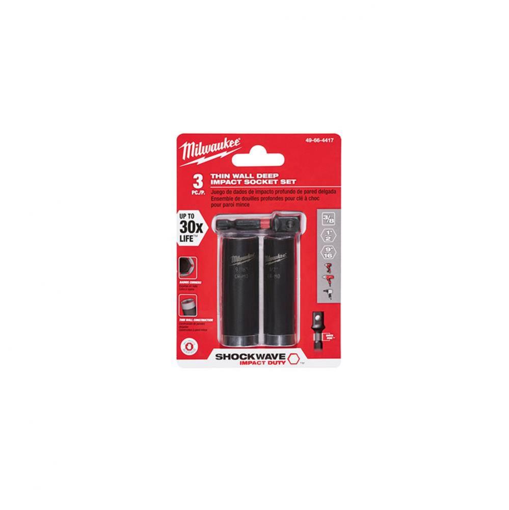 3/8'' Dr 3Pc Sae Deep Sckt Set