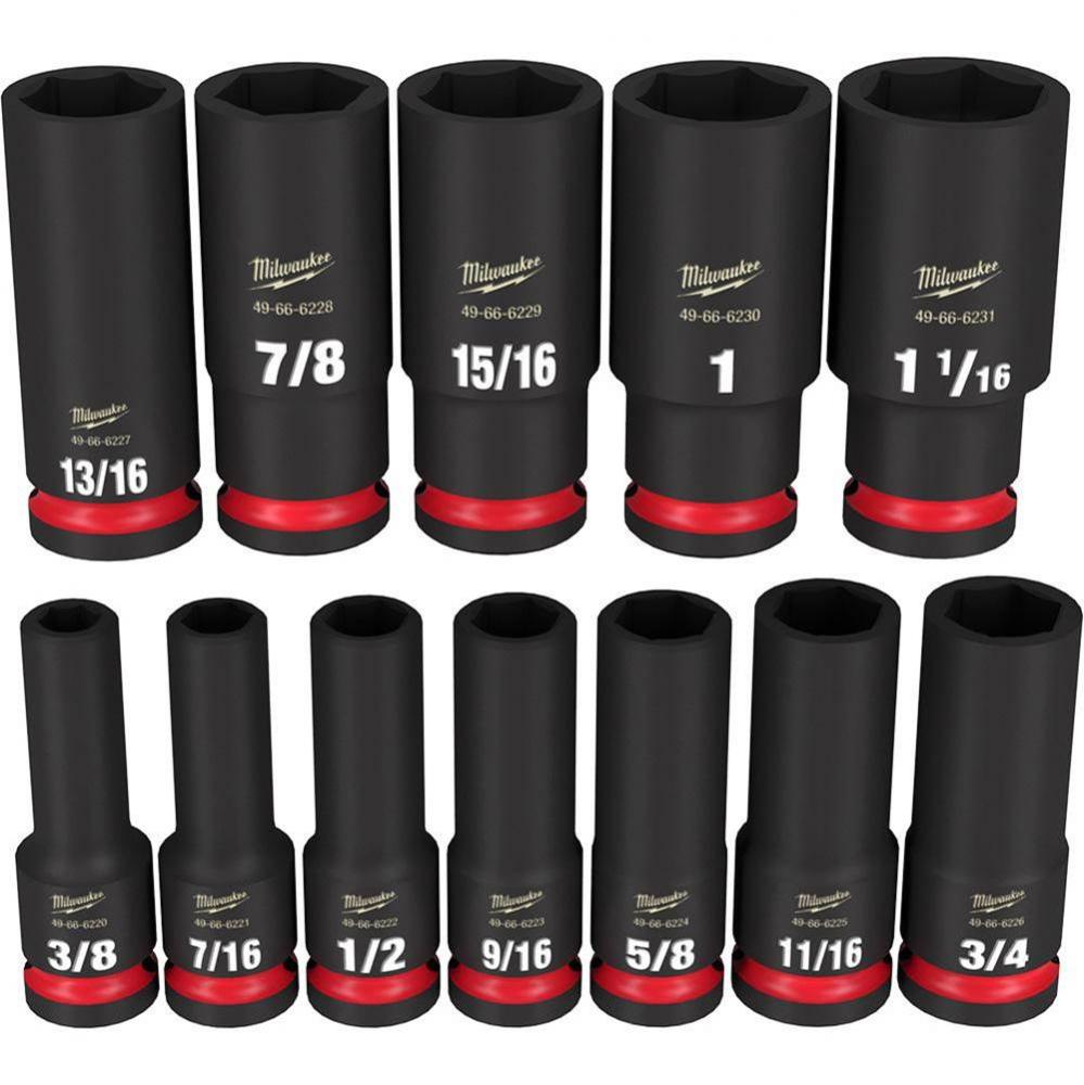 12Pcshockwave Impact Duty 1/2'' Drive Sae Deep 6 Point Socket Set