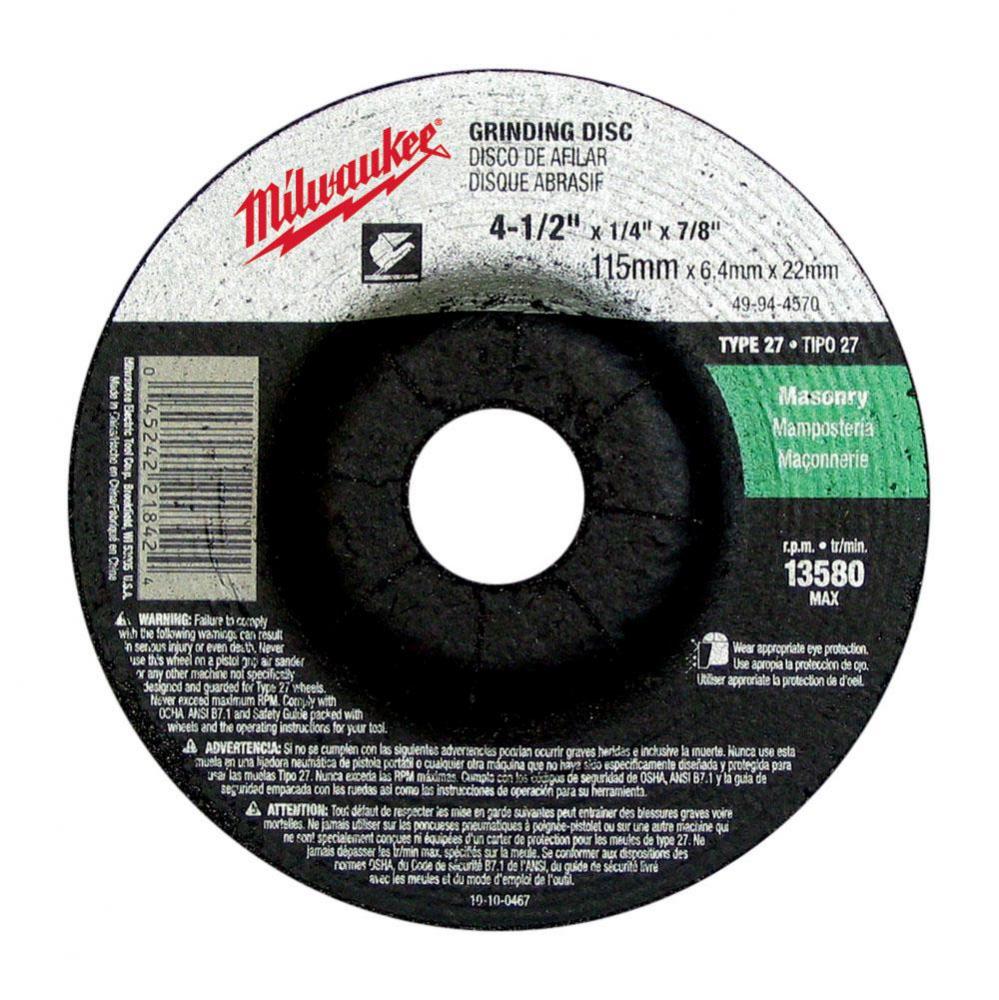 Grinding Wheel 4-1/2'' x 1/4'' x 7/8'' (Type 27)