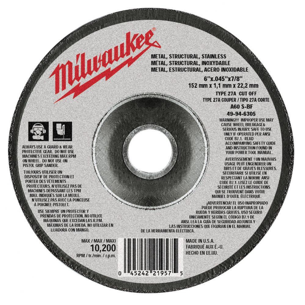 6'' x .045'' x 7/8'' Cut-Off Wheel (Type 27)