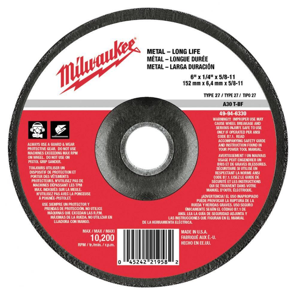 6'' X 1/4'' X 5/8-11'' Grinding Wheel (Type 27)