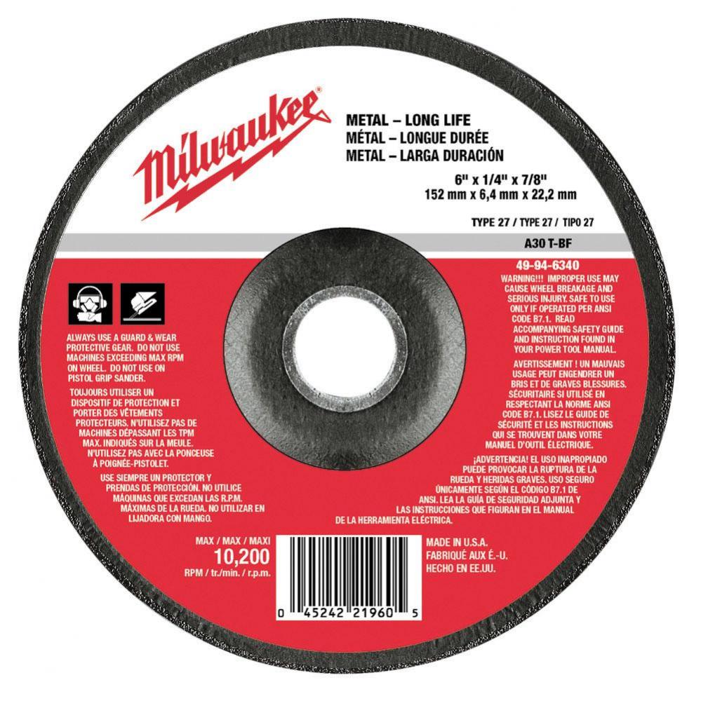 6'' x 1/4'' x 7/8'' Grinding Wheel (Type 27)