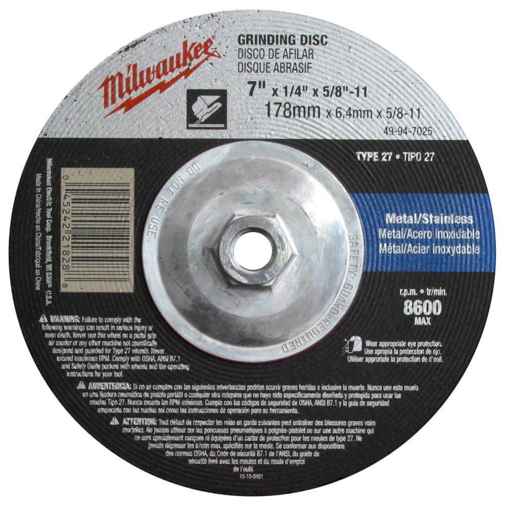 7'' x 1/4'' x 5/8-11'' Grinding Wheel (Type 27)