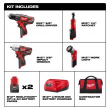Milwaukee Tool 2493-24 - M12 Combo 3/8'' Drvdrl/3/8 Impct/3/8 Rcht/Lgt Kit