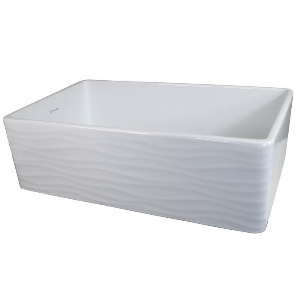 33 Inch WHITE Farmhouse Fireclay Sink with Waves Apron