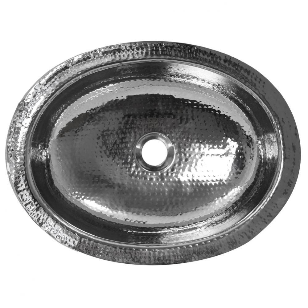 17.75 Inch x 13.75 Inch Hand Hammered Stainless Steel Oval Undermount Bathroom Sink