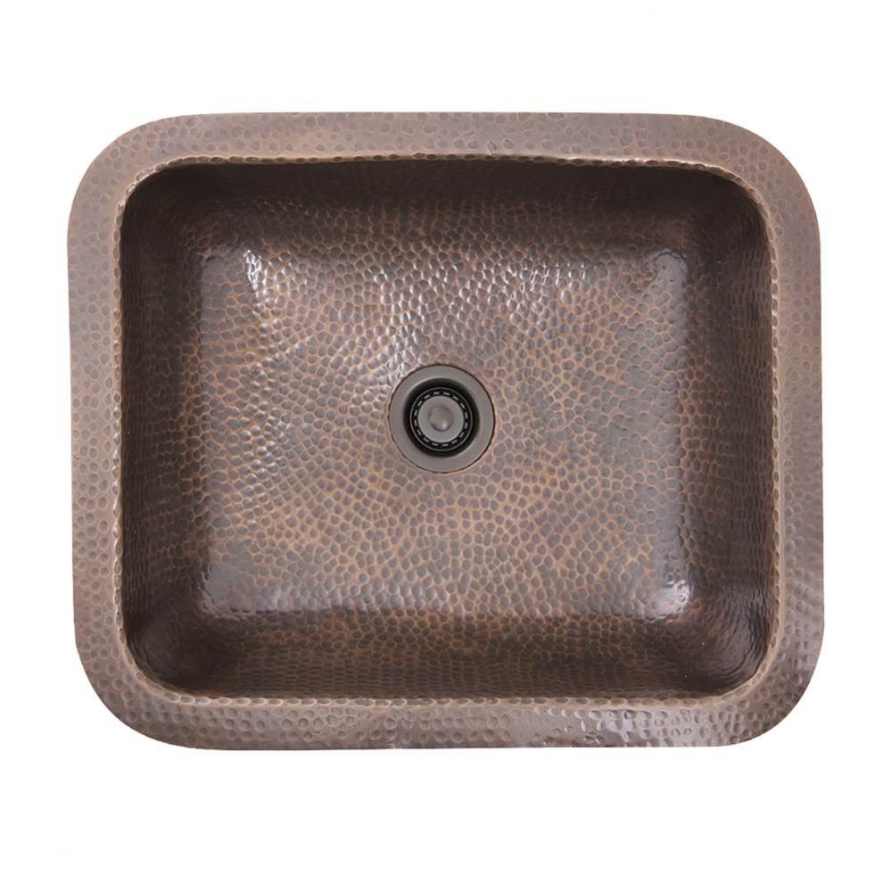 REHC-2 - Hammered Copper Rectangle Bar Sink with Victorian Bronze Drain