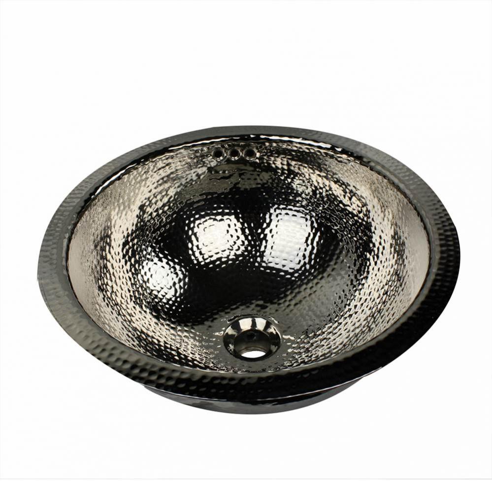 RLN-OF - 16.5 Inch Hand Hammered Brass Round Undermount Bathroom Sink, Nickel Plated Finish, With