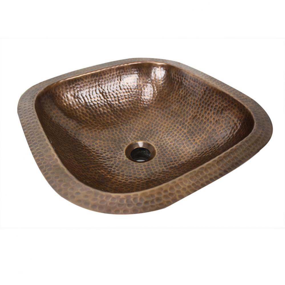 16.25'' Hand Hammered Copper Square Undermount Bathroom Sink With Overflow