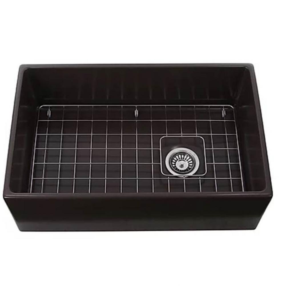 30 Inch Farmhouse Fireclay Sink with Drain and Grid finished in White