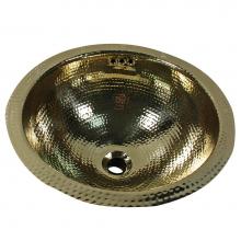 Nantucket Sinks ROB-OF - 13 Inch Hand Hammered Brass Round Undermount Bathroom Sink, Brass With Overflow