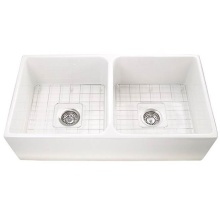 Nantucket Sinks T-FCFS36-DBL - 36 Inch Double Bowl Farmhouse Fireclay Sink with Grids and Drains