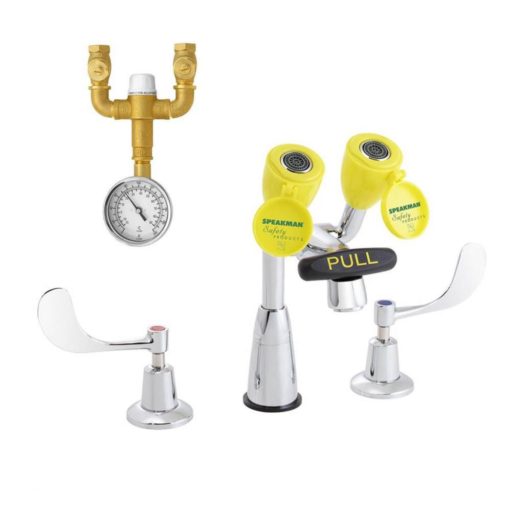 Speakman Eyesaver Classic Eyewash Faucet with Foot Pedal & Eyewash TMV