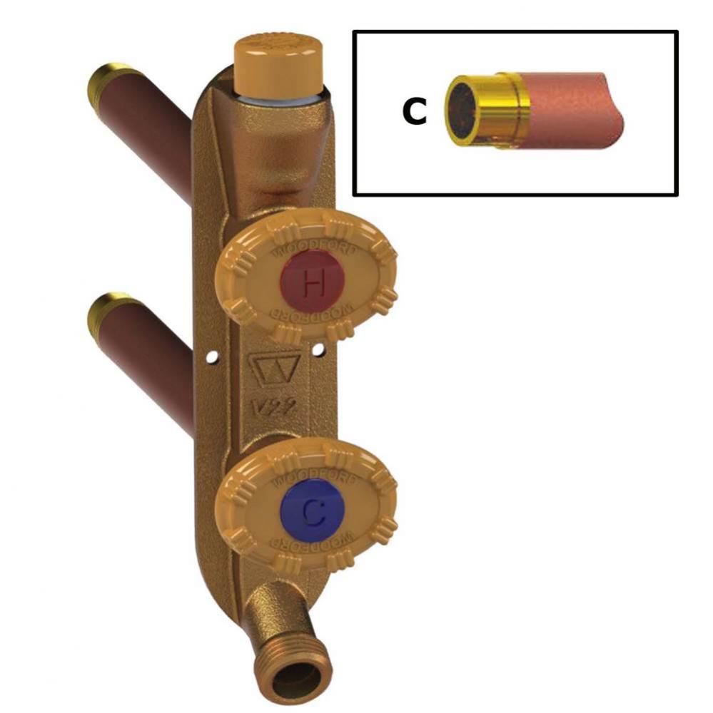 Model V22C Freezeless Hot & Cold Wall Faucet 4 Inch, Metal Handle