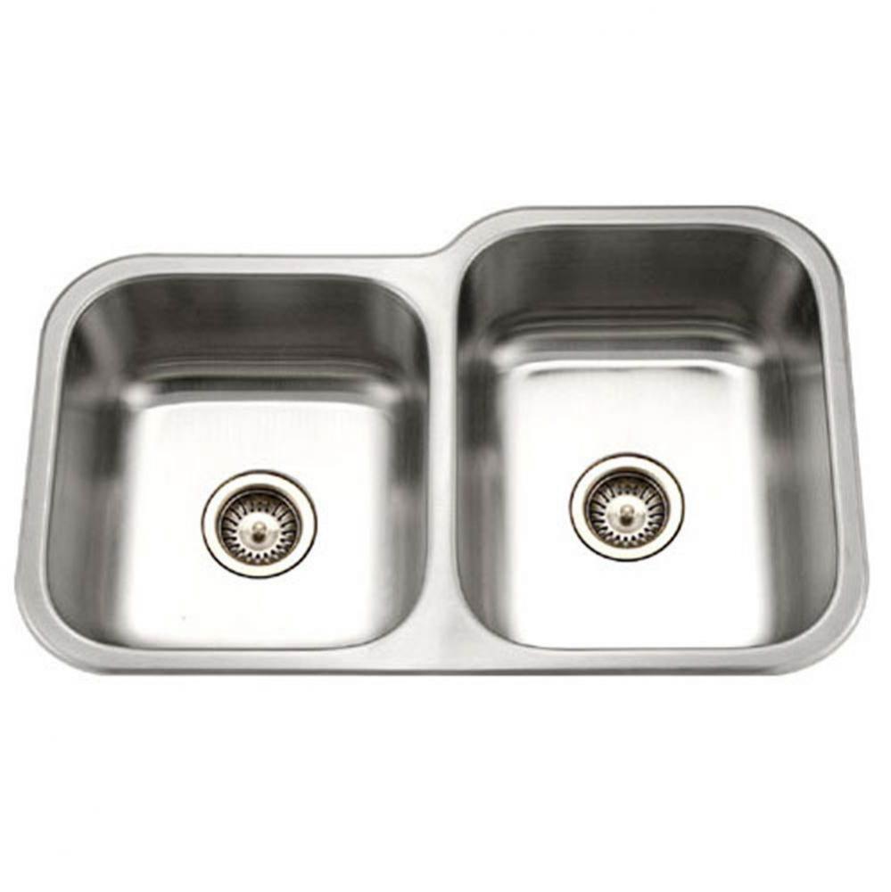 Classic 32'' Undermount Stainless Steel 40/60 Double Bowl Kitchen Sink, Small Bowl Left