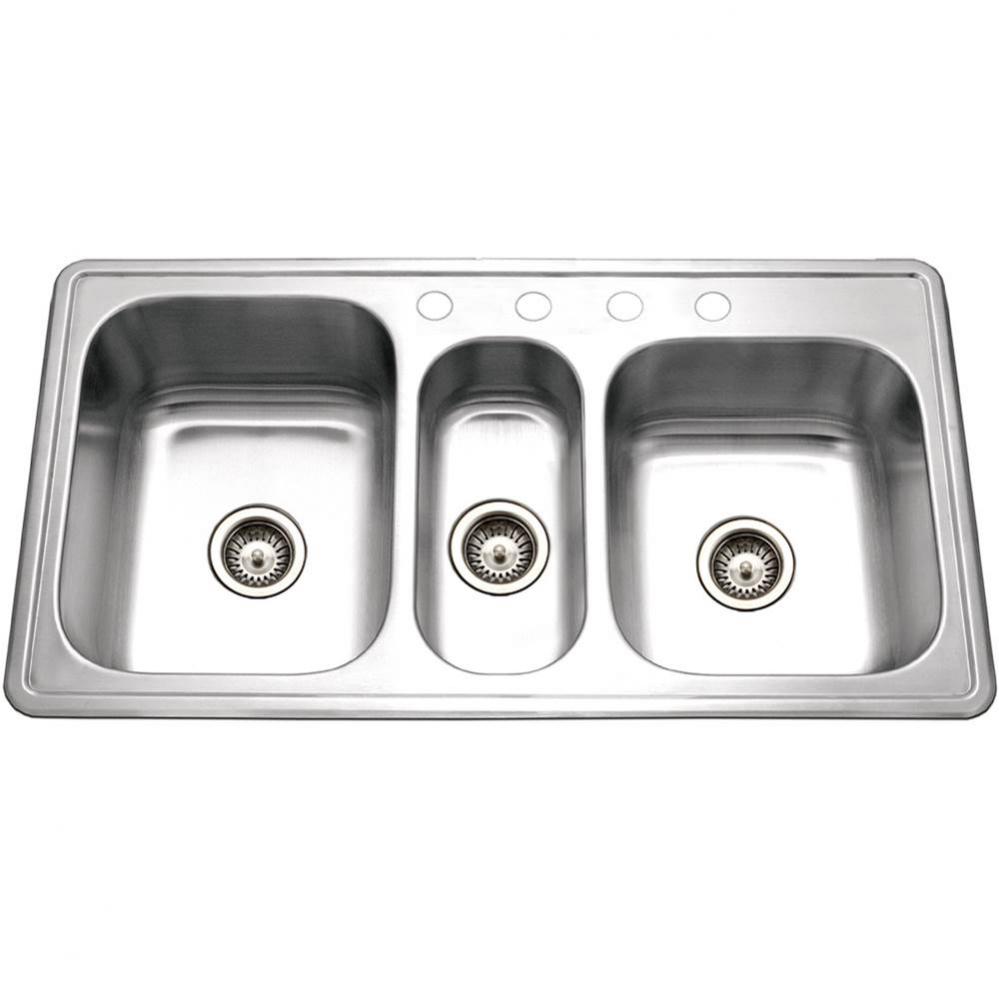 Edition 42'' Topmount Stainless Steel 4-Hole Triple Bowl Kitchen Sink, Bulk Pack