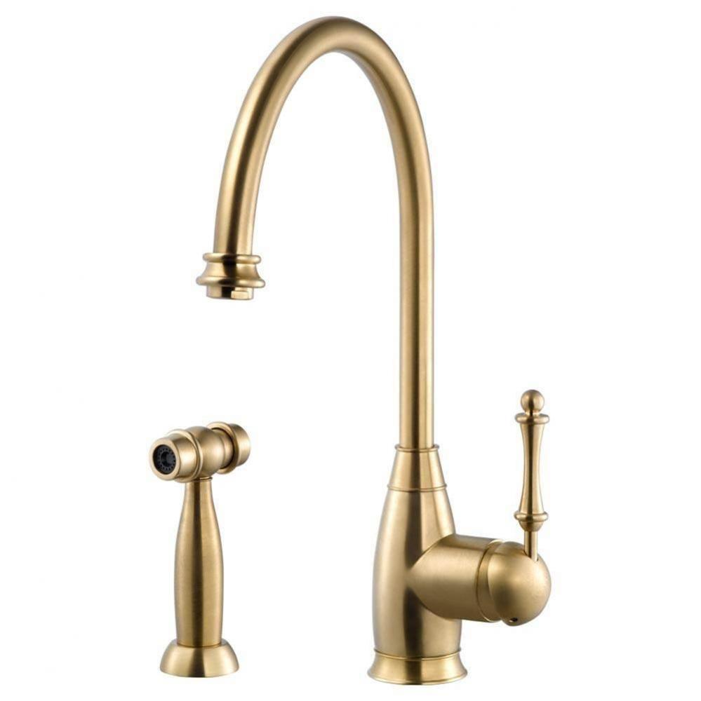 Exeter Traditional Brass Single Lever Faucet with Side Spray in Brushed Brass