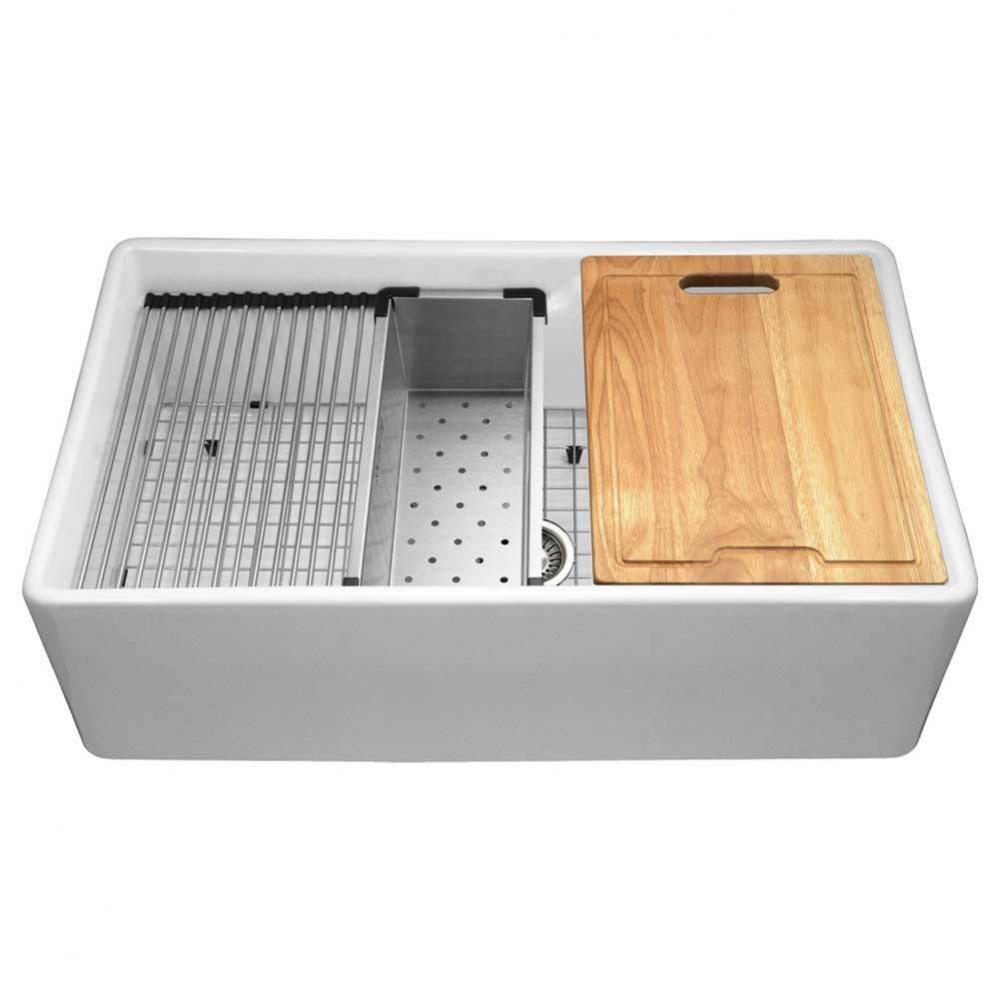 Chelsea 33'' Apron-Front Fireclay Workstation Single Bowl Kitchen Sink, Matte White