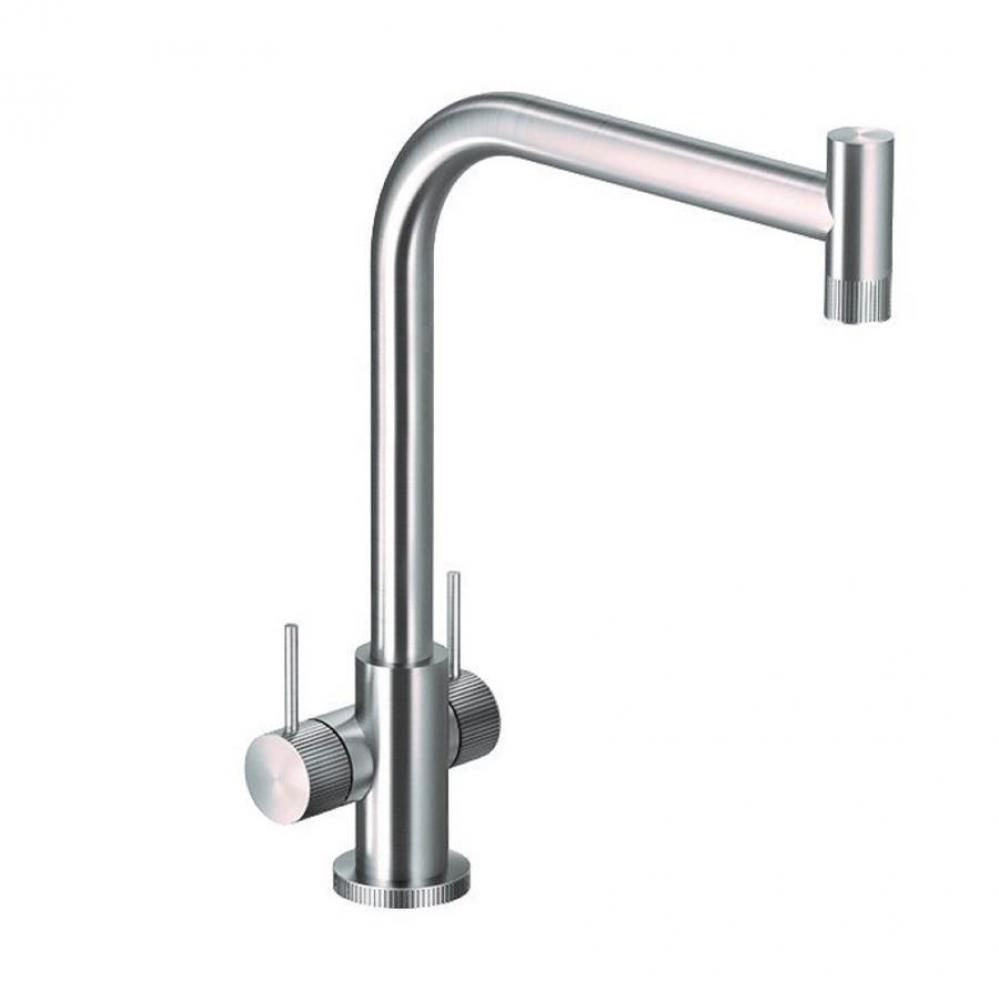 Knob Contemprary Dual Handle Kitchen Faucet in Brushed Stainless Steel, less sidepsray