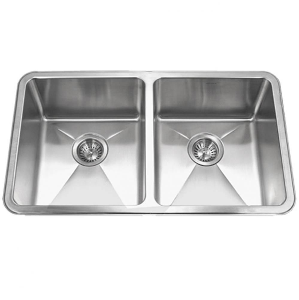 Hydrus 32'' 15MM Radius Undermount Stainless Steel 50/50 Double Bowl Kitchen Sink